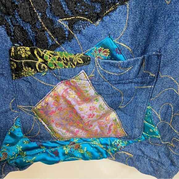 Vintage 80’s S Collection Denim‎ Patchwork Embroidered Jacket Size Medium - Picture 12 of 14